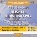 28 y 29 de julio, vacunación a mayores de 12 años y personal de salud