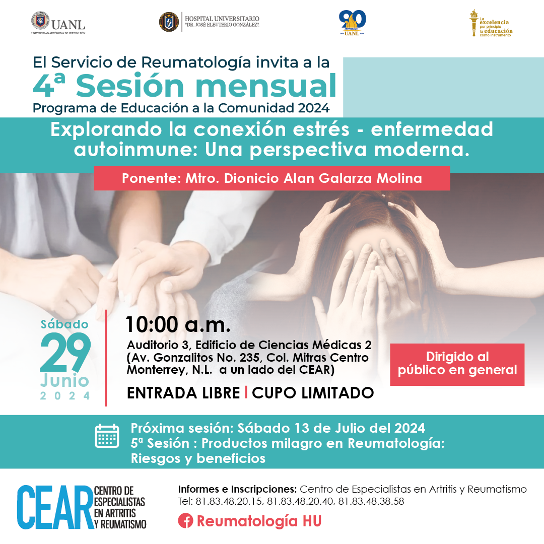 4a SESIÓN MENSUAL PROGRAMA DE EDUCACIÓN A LA COMUNIDAD: «EXPLORANDO LA CONEXIÓN ESTRÉS – ENFERMEDAD AUTOINMUNE UNA PRESPECTIVA MODERNA»